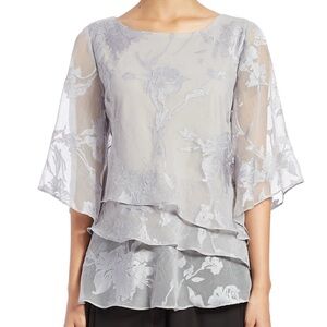 Alex Evenings Elegant Gray Floral Ruffle Women's Top